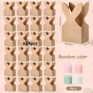 28-Piece Easter Bunny Paper Gift Box Set, Includes 24 Boxes & 4 Rolls Decorative Ribbon, Waterproof Material, DIY Craft Kit