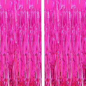 2 count 3.2ft x 8.2ft Shiny Hot  Metallic Tinsel Foil Fringe Curtains Photo Booth Backdrop for Birthday Wedding Holiday Celebration Bachelorette Party Decorations
