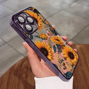 Sunflower Pattern Transparent Soft Phone Case For iPhone 17 Promax 16 15 14 13 12 11 Plus using TPU electroplating material protect the phone camera from falling It is an ideal choice for gifts