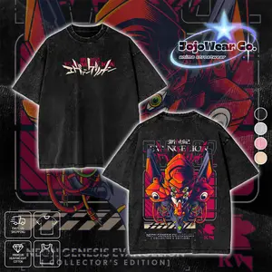 Vintage EVA Unit 02 Neon Genesis Evangelion Graphic T-shirt Hoodie Crewneck Sweatshirt Tank Top Oversized Streetwear 100% Premium Cotton Fabric Tee Unisex Double Printed Washed Top Gift For 90s Anime Manga Fan Menswear Apparel