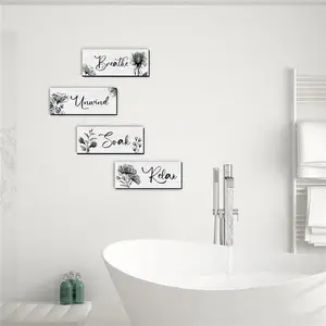 4-Piece Rustic Farmhouse Wooden Wall Art Set - Inspirational "Relax," "Soak," "Unwind," "Breathe" Signs for Bathroom, Spa, and Laundry Decor Decoration