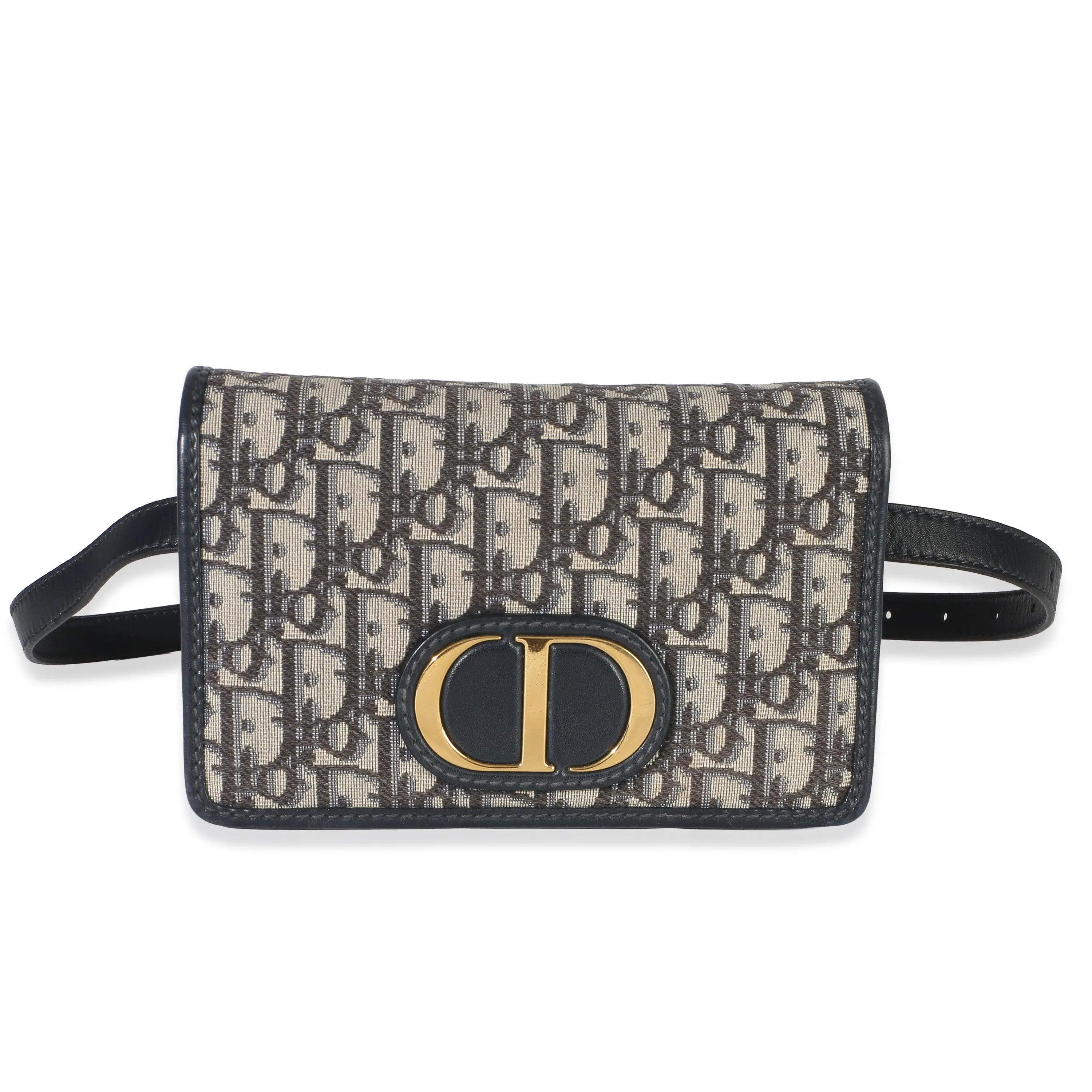 Pre-owned Dior Canvas Pouch NY156441 Christian Navy Oblique Jacquard 30 Montaigne 2 in 1 Pouch