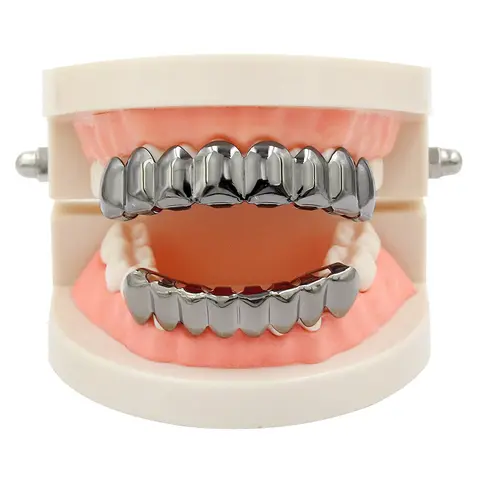 Unisex 16-Piece Hip Hop Grillz Set - 8-Piece Upper Teeth, Lower Teeth Ornaments, Gold-Plated Smooth Eco-Alloy Cosmetic Charm, Anti-Fade Lightweight Easy On/Off, for Daily Wear, Costume Parties, Street Fashion