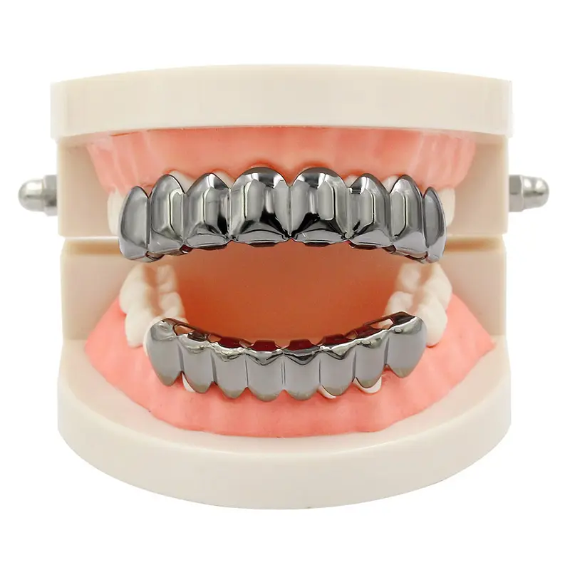 Unisex 16-Piece Hip Hop Grillz Set - 8-Piece Upper Teeth, Lower Teeth Ornaments, Gold-Plated Smooth Eco-Alloy Cosmetic Charm, Anti-Fade Lightweight Easy On/Off, for Daily Wear, Costume Parties, Street Fashion