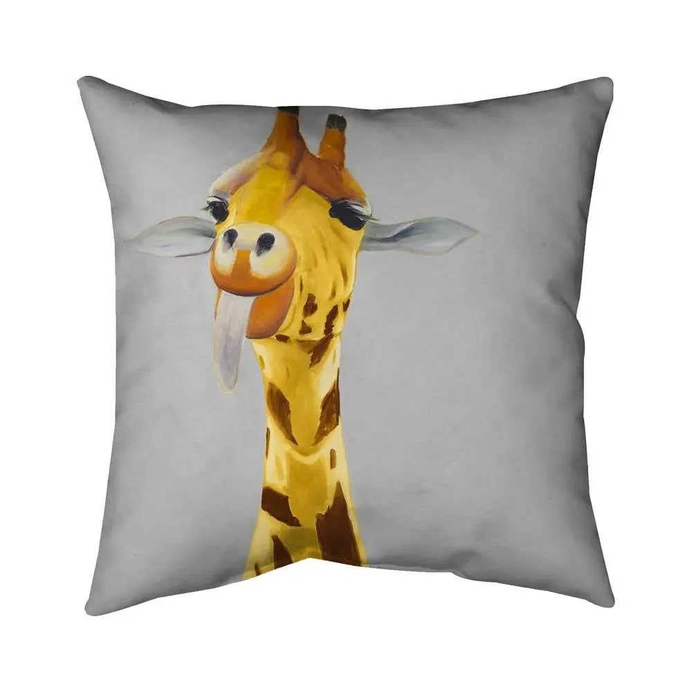360 Stand 16x16 in Poly Twill Gray African Wildlife Square Cushion - Whimsical Giraffe Face Home Decor Accent, Home Decorative Cushion (Model 5541-1616-AN179-2), Sofa Cushion Pillows