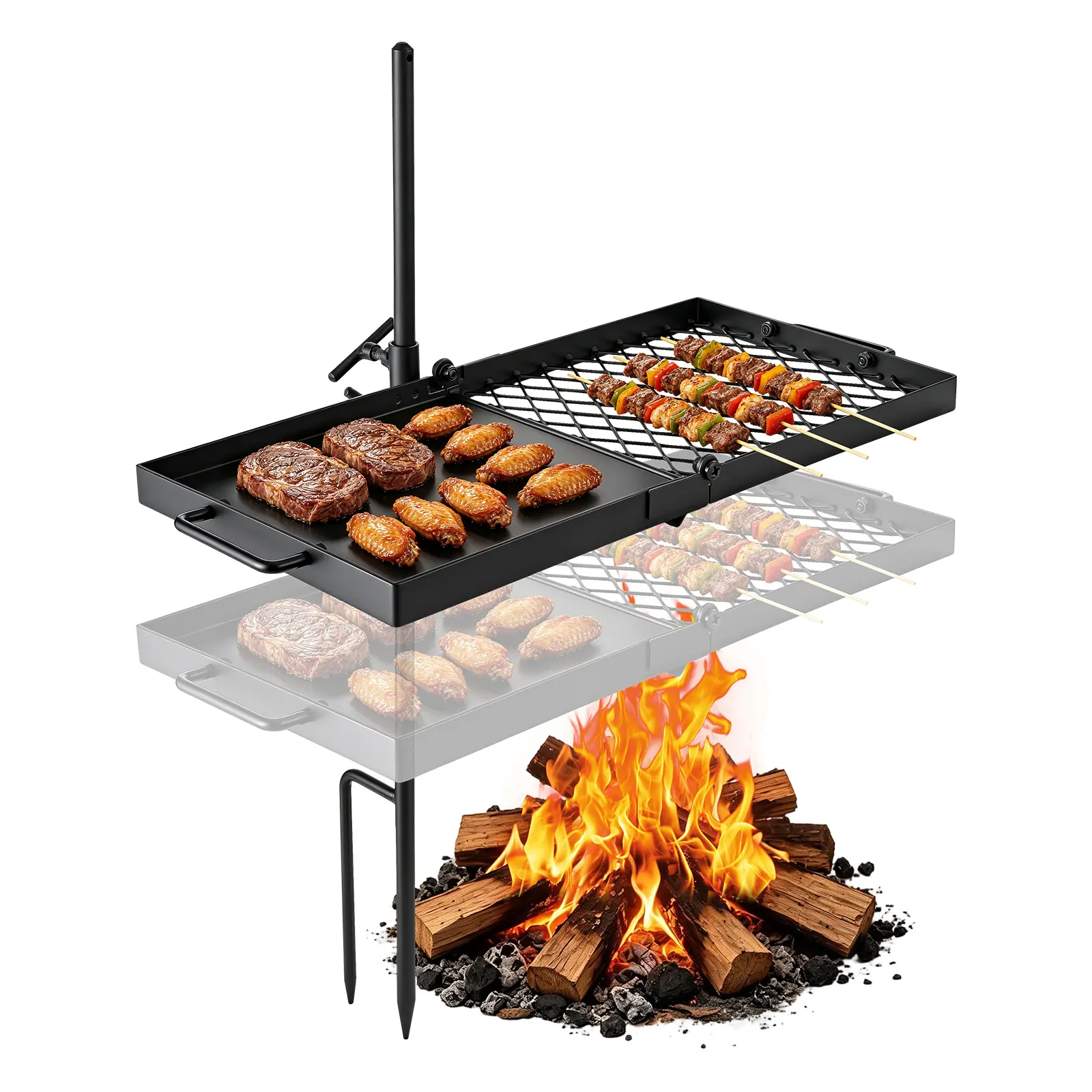 【SummerFinds】VEVOR Heavy Duty Carbon Steel Swivel Campfire Grill, 24" Large Size Portable Camping Kitchen Gear, Sturdy Foldable BBQ Mesh, 360° Height-Adjust Open Flame Grill, Food-Grade High-Heat Coating Grate & Griddle, for Outdoor Camping Hiking