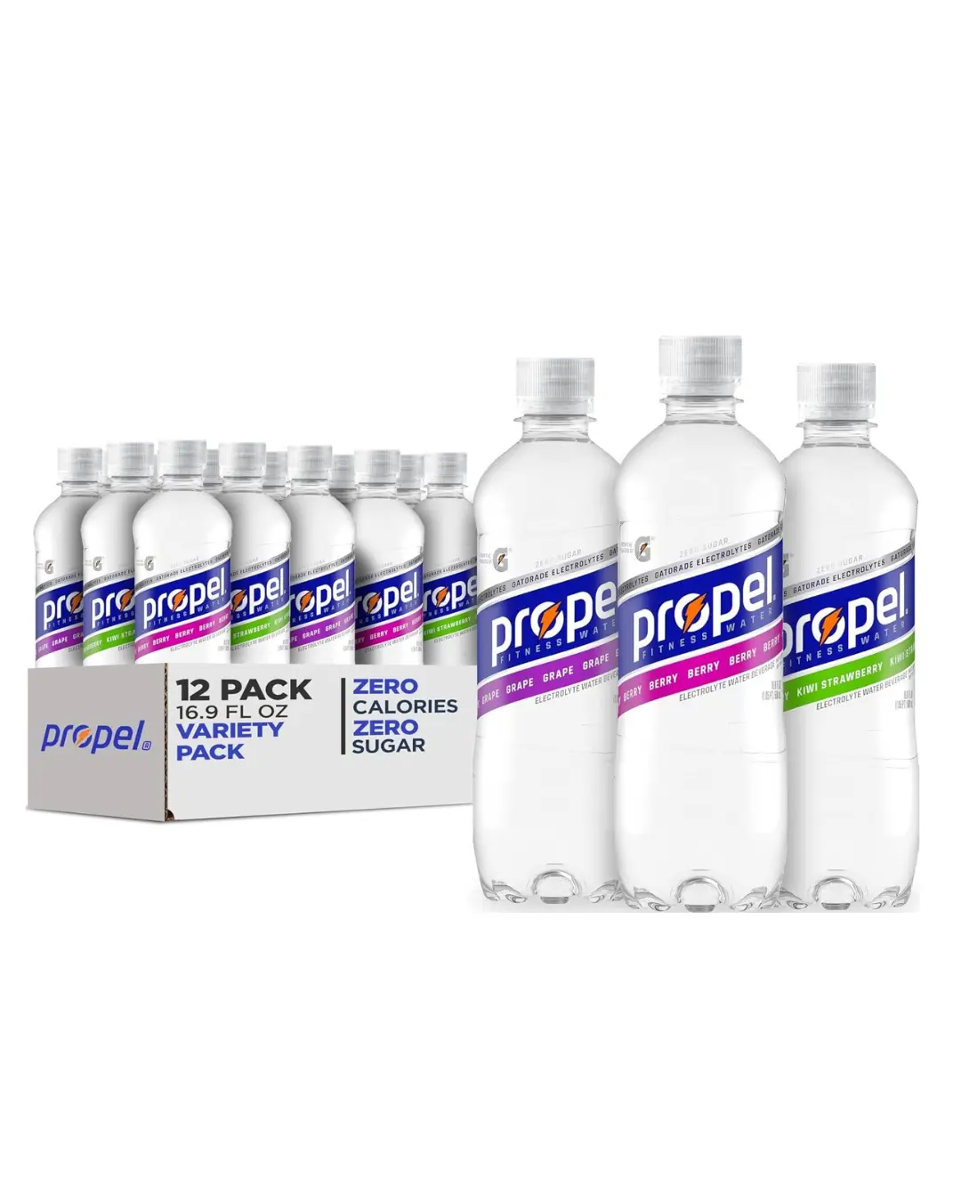 Propel, 3 Flavor Variety Pack, Zero Calorie Sports Drinking Water with Electrolytes and Vitamins C&E, 16.9 Fl Oz (Pack of 12) | Zero Calories,...