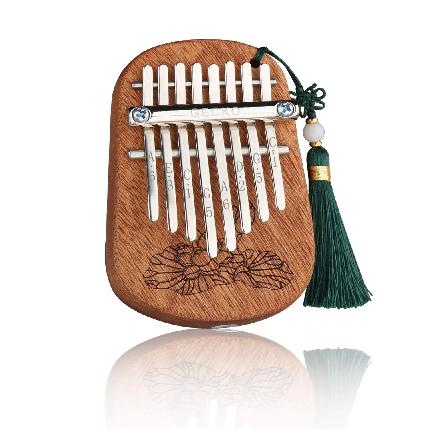 GECKO 8-Key Mahogany Wooden Mini Kalimba Thumb Piano - 3*4.1*0.8in Portable Flat Board Handmade Carbon Steel Mbira, Beginner & Adult Unisex Instrument with Instruction, Tune Hammer, Birthday/Christmas Gift for Any Occasion (Size of a Mobile Phone)