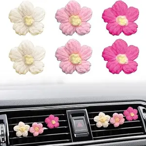 Crochet Flower Design Car Air Vent Clip, Cute Flower Car Aroma Diffuser Air Freshener Clip Car Scents Car Fragrance, Car Interior Decoration Accessories for Women, Car Accessory