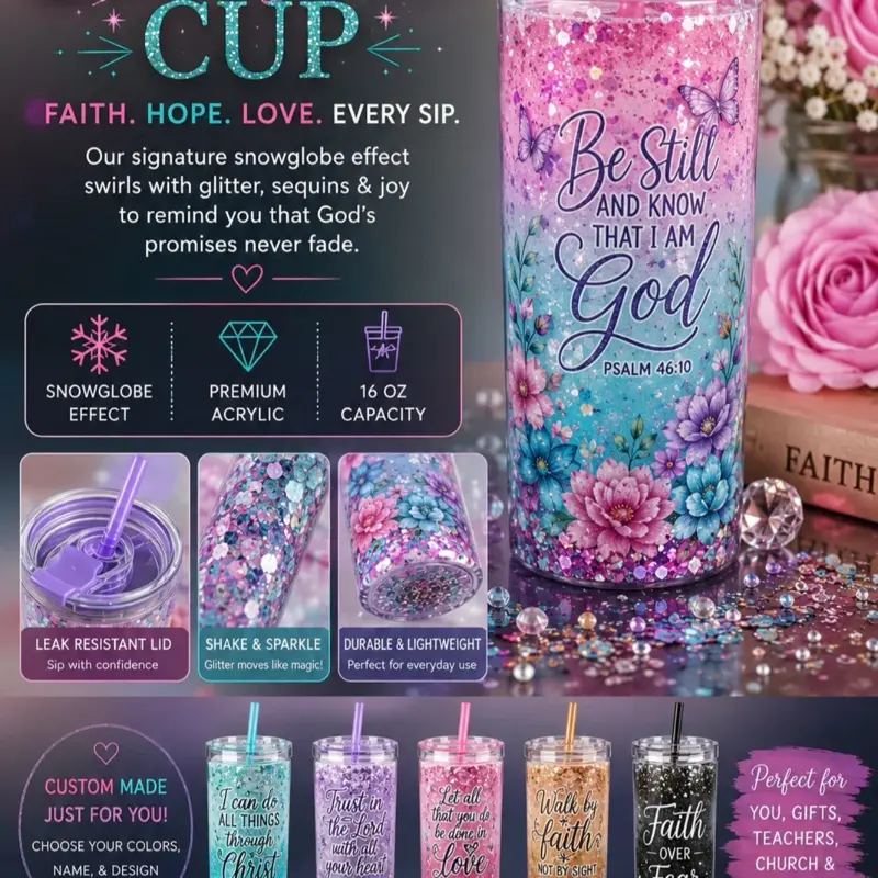 16 oz Custom Snowglobe Tumbler, Kitchenware Drinkware Water Bottle