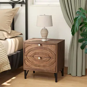 Nightstand w 2 Drawers,Vintage Bedside Table,Lightweight MDF Accent Table Bedside Furniture