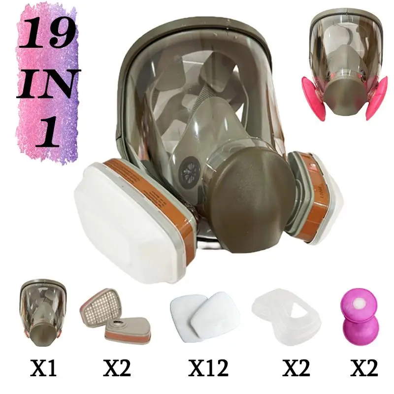 Reusable Full Face Mask with Filter Box, 1 Set 19-in-1 Anti-fog & Anti-poison Mask, Multipurpose Full Face Mask for Painting, Woodworking, Constructio