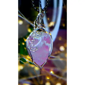 Pink Plume Agate "Sunset Garden" Pendant – Hand-Wrapped Silver Plated Copper Jewelry