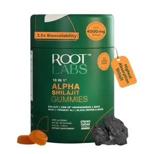 Root Labs Alpha 10-in-1 Shilajit Gummies 4000 mg  | Energy, Stamina & Focus | Zero Sugar | KSM-66 Ashwagandha, Tongkat Ali, Maca | Vegan | 60 Count| Holiday Gift-Ready