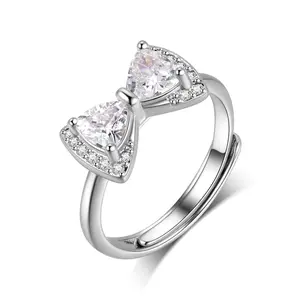 Fasjewly Bow Shaped Rhinestone Fashion Ring Luxury Gorgeous Ring for Wome for Daily Clothing Decor, Girlfriend Gift, Birthday Gift with Adjustable