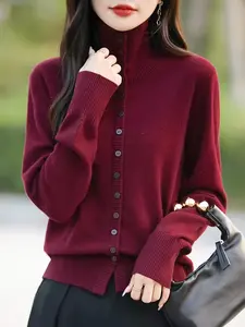Women's Solid Button    Sweater, Casual Long Sleeve Jumper for Fall & Winter, Fashion Ladies' Knitwear for Daily Wear