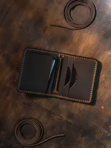 Leather Wallet HandStitched Bifold Card Holder Natural Finish Functional Fashionable Men's Gift for Him Anniversary New Year Valentines Gift