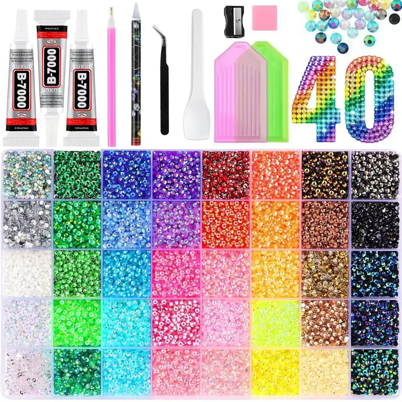 Multicolor Resin Rhinestones Set, 34000 Flatback Gem Beads with Full DIY Tools, Glitter Decorations for Nail, Phone Case, Tumbler Handmade Crafts