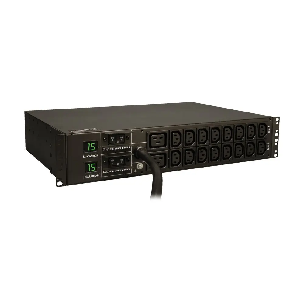 Eaton Tripp Lite series metered outlet PDU, 1PH, 2U, NEMA L6-30P input, 12 ft cord, 5.5kW, 24A, 208/230V, 18 Outlets (16) C13 (2) C19