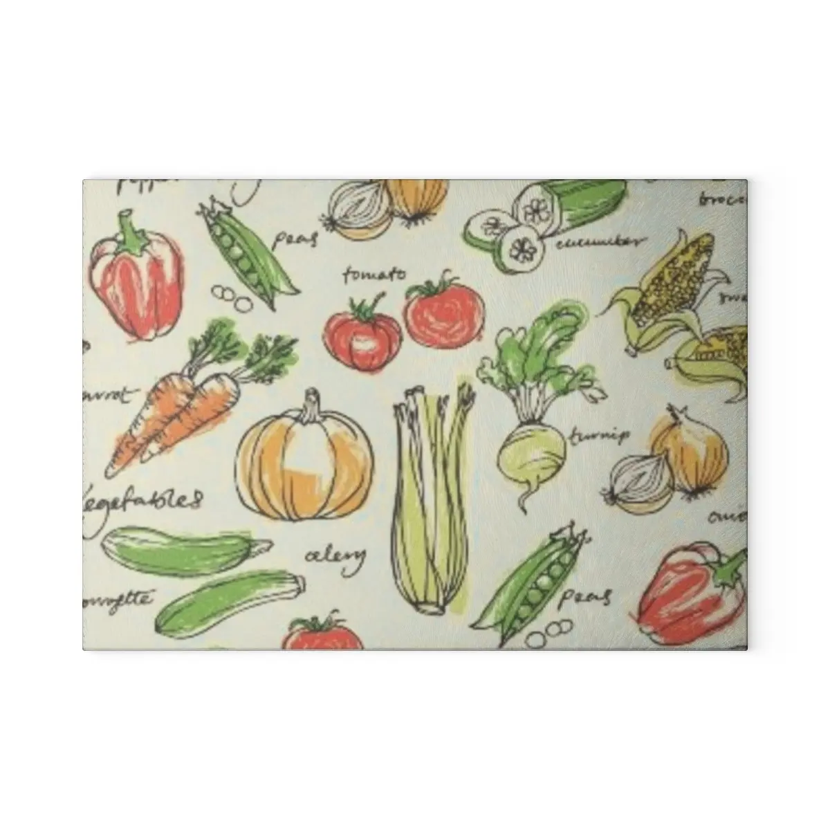 Vintage Farmhouse Vegetables Glass Cutting Board Chopping Kitchen