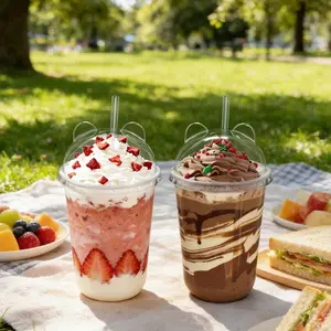 16oz 50 Set Disposable Plastic Cups with Dome Lids and Straws, Clear Iced Coffee Cups with lids, Round Bottom Plastic Cup for Milkshakes Juice Beverages Holiday Party Outdoor Picnic Supplies