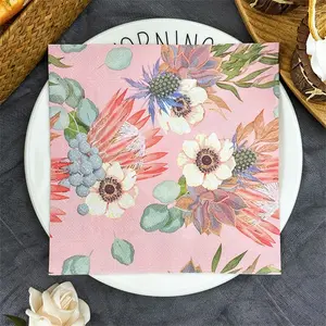 20/50pcs 2ply 33x33cm Pink Background King Flower Pattern Party Napkins, Disposable Paper Towels,Ideal for Theme Parties, Company Team Building, Friend Gatherings