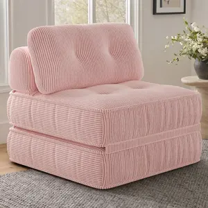 Sikaic Convertible Modular Folding Armchair with Pillows Cream, Multi-Functional Sofa Bed Flexible Sectional Coach for Small Spaces, Easy Assembly, Corduroy summergarden