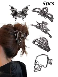 5 Spiderweb Skeleton Hand Hair Clips for Women and Girls, Hip-Hop Metal, Large and Medium Sizes, Secures Thick Hair, Party Gifts, Hair Claws