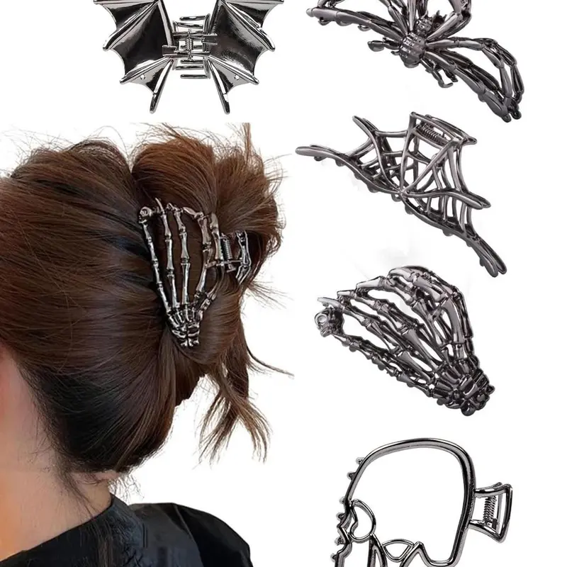 5 Spiderweb Skeleton Hand Hair Clips for Women and Girls, Hip-Hop Metal, Large and Medium Sizes, Secures Thick Hair, Party Gifts, Fun Hair Clips, Hair Claws, Hair Decor