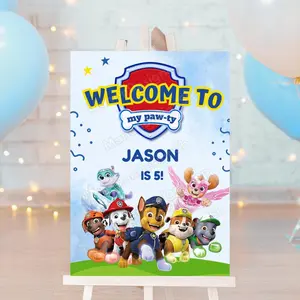 Editable Pups Birthday Welcome Sign High Quality Birthday Poster Digital Kids Birthday Decoration Kids Party Welcome Poster Dogs Party