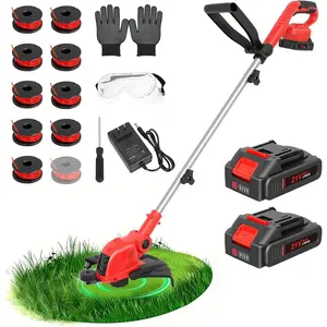 21V Cordless String Trimmer & Edger, 12" Auto-Feed Grass  with 2.5Ah  &  Charger, 2-in-1 Electric Lawn Tool Includes 10 Lines for Garden and Yard Maintenance