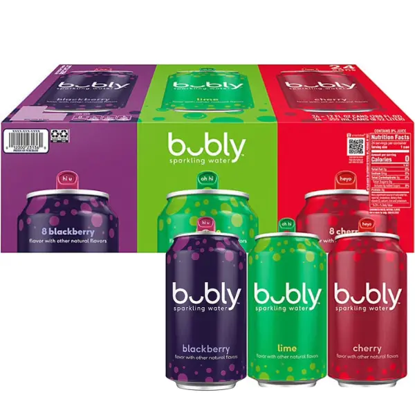 bubly Sparkling Water Variety Pack (24-Pack) - 0 Sugar, Naturally Flavored Fizzy Drink