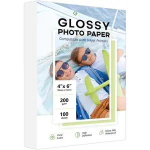 4x6 Photo Paper,  200GSM/54LB Glossy Inkjet Printer Paper for Dye Ink, 100 Sheets