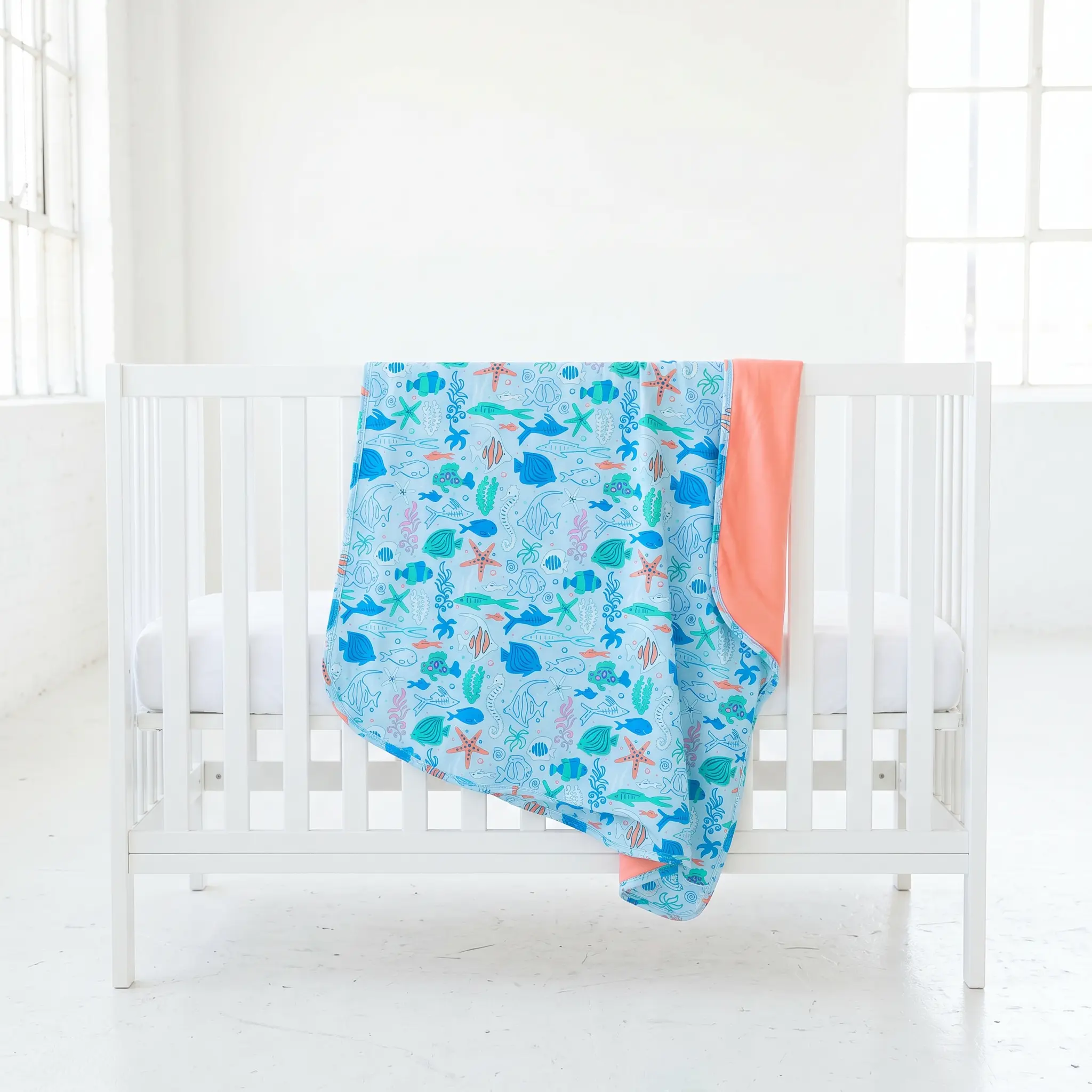 Under The Sea Reversible Blanket - Tidal Blue