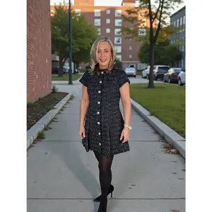 French Connection Speckled Tweed Pleated Mini Dress