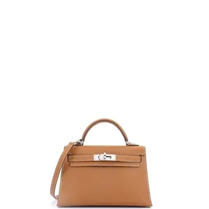 Pre-owned HERMÈS Leather Top Handle Bags Hermes Kelly Mini II Bag Gold Epsom with Palladium Hardware 20 by Rebag