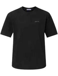 Aelfric Eden Mini Script Embroidered Basic Tee Oversized Dropped Shoulder Fit Chest Mini Script Embroidery Heavyweight Cotton Fabric Classic Crew Neck Minimalist Streetwear Unisex Top