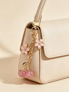 Glitter Cherry Sakura Flower Keychain, Kawaii Aesthetic Bag Charm, Cute Cherry Blossom Key Ring, Perfect Gift for Women, Girls, Best Friend, Keychain For Bags, Stylish Keychain