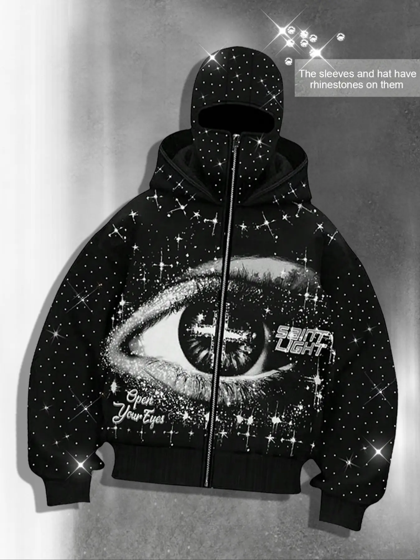 Eye print two hats zipper cardigan men