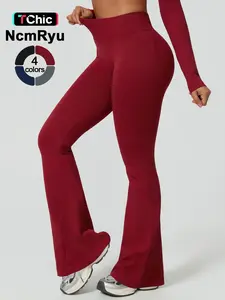 NcmRyu women's sports pants high waisted waist cinching hip lifting yoga micro flared pants wide leg pants, outdoor running golf tennis cycling hiking walking gym sports training fashionable and versatile pants sportswear Athleisure Style