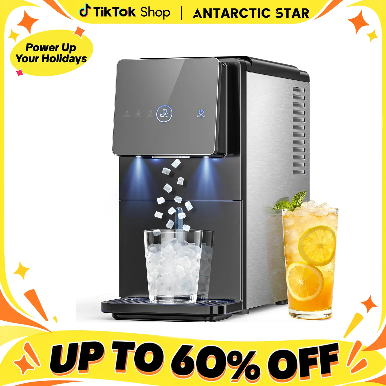 Antarctic Star Compact Countertop Nugget Ice Maker - Household Items, Kitchen Appliances, Automatic Self-Cleaning Portable Machine, 33lb/24H, 1.8L Water Tank, 1.5lb Storage, Touch Screen, Auto Drop, for Home/Office,techvibes