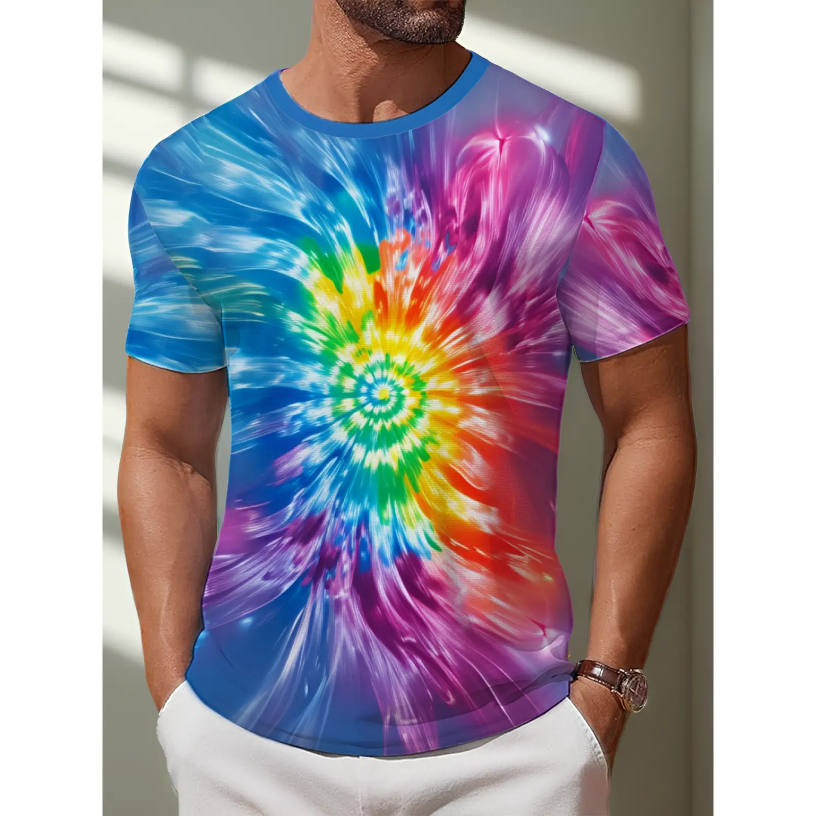 Men's Vintage Tie Dye Short Sleeve T Shirt Summer Casual Crew Neck Top Trendy Colorful Swirl Print Breathable Base Shirt Loose Plus Size Menswear for Daily Outings Streetwear Vacation Wear Women's