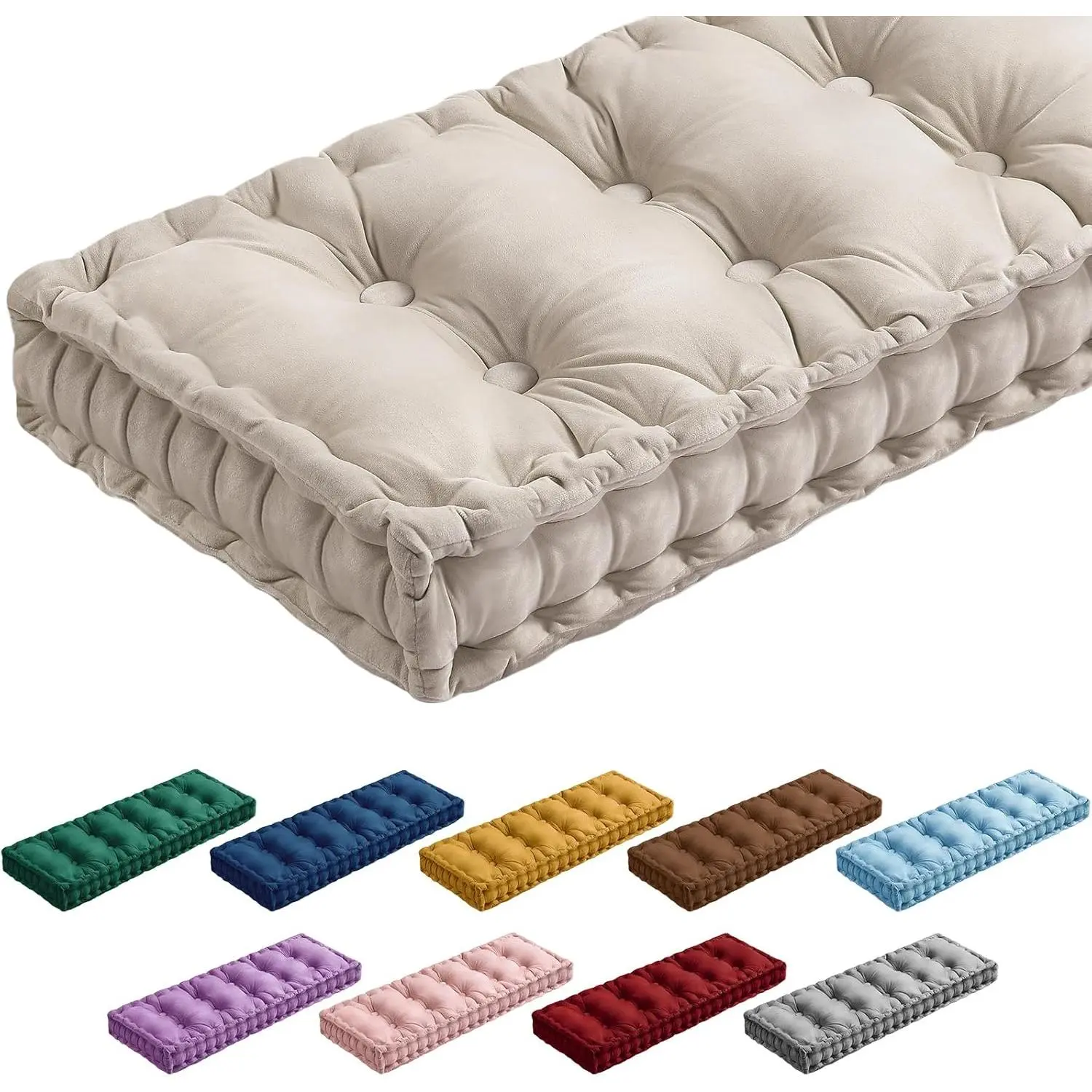 Ivory White 36x14 in Velvet Rectangular Thick Memory Foam Bench Cushion - Tufted Button, Classy Aesthetic, Vacuum-Packed Durable Pad for Dining, Piano, Window Seats