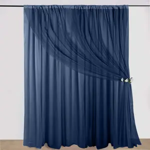Navy Blue Chiffon Polyester Event Curtain Drapes, Dual Layer Divider Backdrop Curtain Panels with Rod Pockets - 10ftx10ft