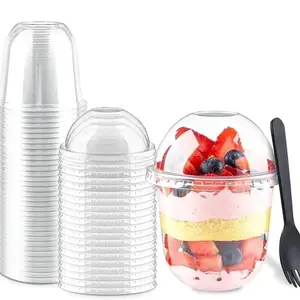 20-Pack Transparent Plastic Cups with Lids and Forks, 12oz, Disposable Party Cups, Ideal for Weddings, Thanksgiving, Halloween, Christmas Parties, No Holes, Disposable