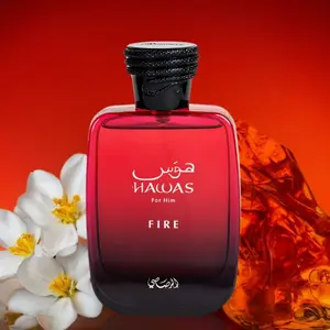 Hawas Fire For Him Eau De Parfum Spray 100ML(3.38 Oz) Bold Long Lasting Arabian Perfume For Men With A Fiery Essence - Indulge In A Luxurious Perfume Men That Captures Masculine Elegance And Strength Men's Oceanic Oriental Cologne masculine elegance