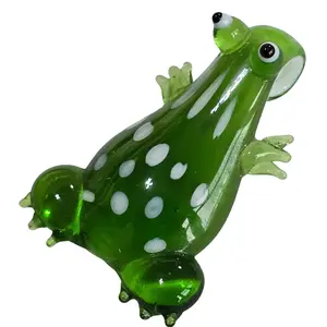 Handmade Vintage Glass Lampwork Green Spotted Frog Necklace Pendant