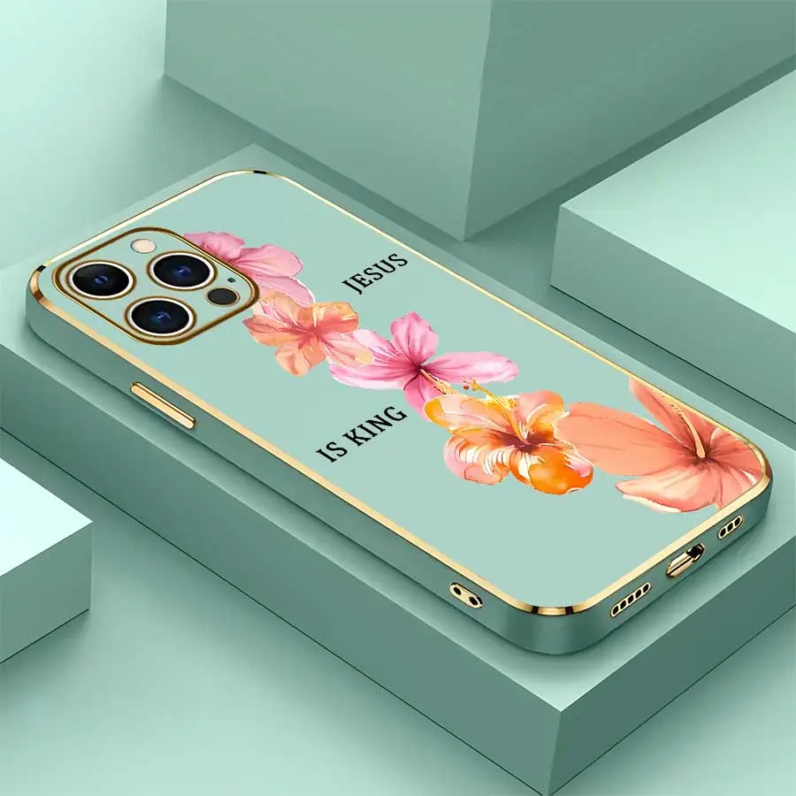 TPU Full Wrap Soft Protective Phone Case & Cover - Horizontal Gradient Pink Orange Hibiscus Rows, Simple Black Faith Text, Camera Protection - Casing Accessories for iPhone 17 Pro Max,16,16 Plus,15,14,13,12 - Ideal Birthday Gift