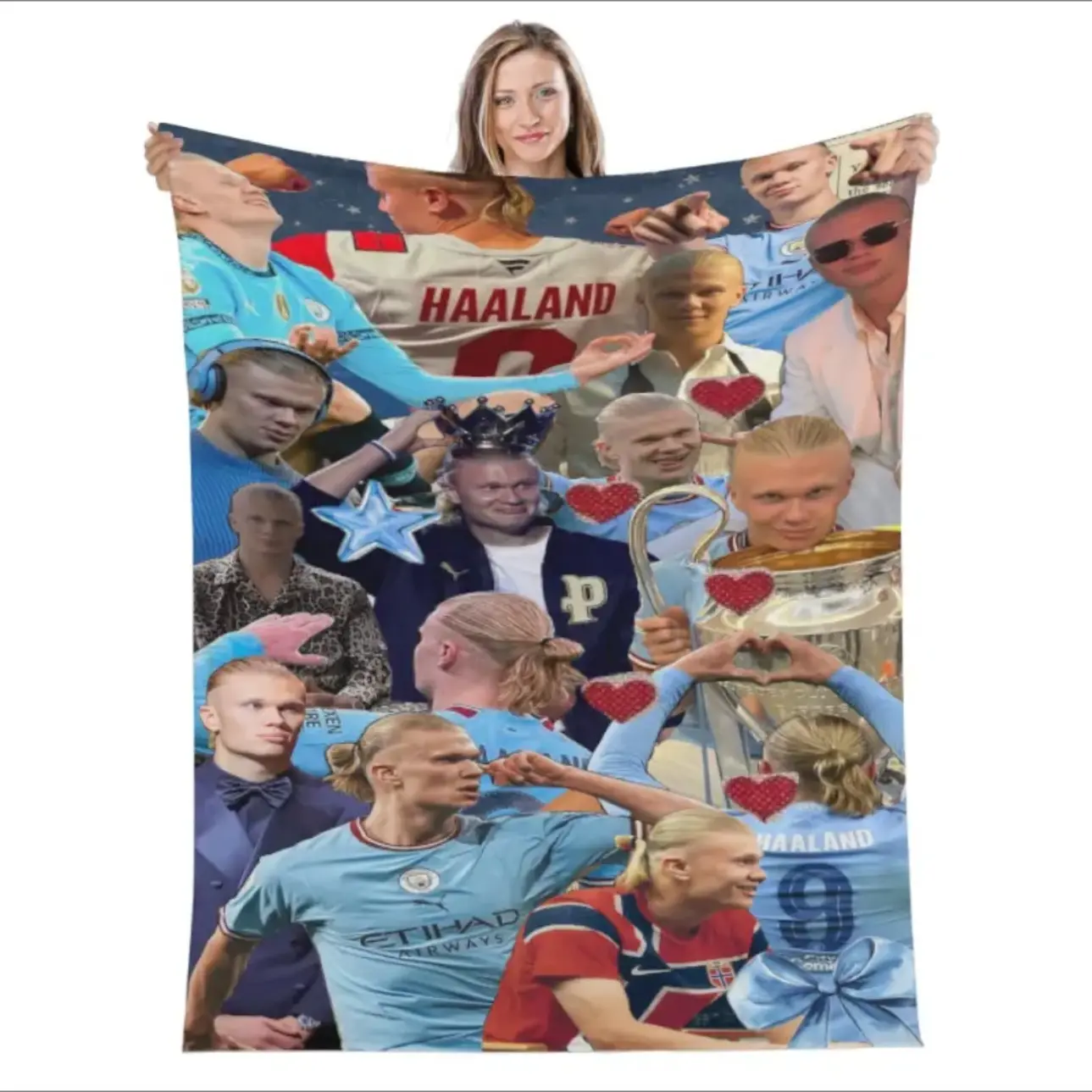 Erling Haaland Soccer Player Photo Collage Throw Blanket, Football Star Fan Poster Graphic Soft Cozy Plush Bed Blanket, Lightweight Warm Blankets for Bedroom Decor, Couch Sofa Living Room, Birthday Gifts for Soccer Fans