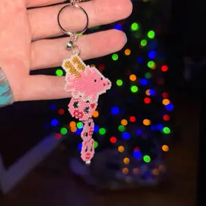 Little Pig Keychain - Handmade Pink Pig Design with Colorful Beads & Silver Lobster Clasp, Keyring Attachment